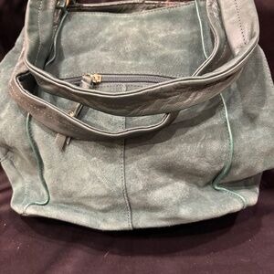 Tignanello Teal Green Suede Leather Shoulder Bag with Gold Hardware